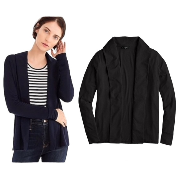 J Crew 365 Size Medium Shawl Cardigan Open Front Sweater Black Stretch Knit - Picture 1 of 8